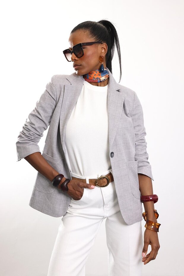 Gray Plaid Patterned Blazer Jacket 4733 - 6