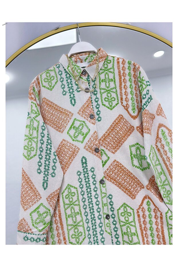 تونيك كتان مختلط بنمط متنوع وفضفاض - 2