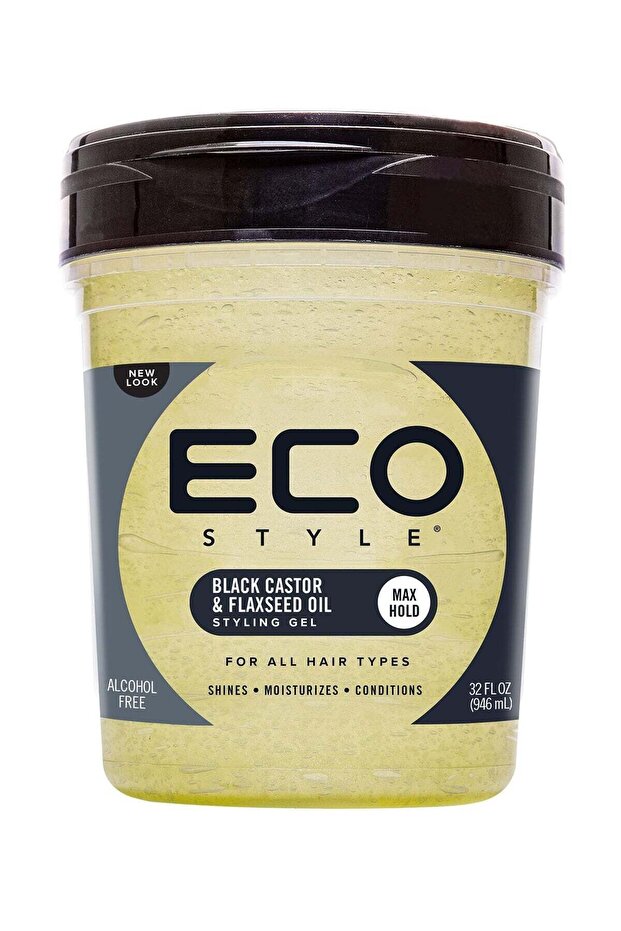 Black Castor & Flaxseed Oil Styling Gel 32oz – Max Hold, Alcohol-Free, Frizz Control, Mo