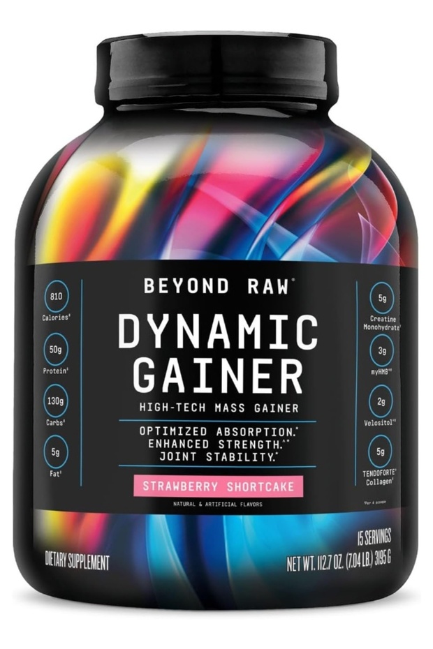 Raw Dynamic Gainer High-Tech Mass Gainer Optimized Absorption Strawberry Shortcake 15 Servings