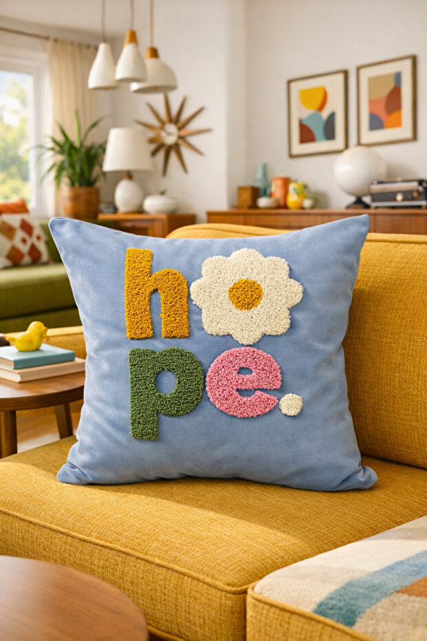 Punch Embroidered Throw Pillow Cover - 43*43 cm - Hope - Pnk001