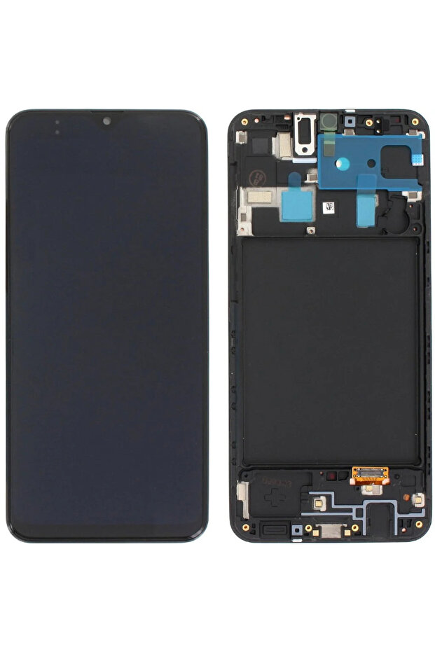 شاشة LCD تعمل باللمس من نوع OLED لهاتف سامسونج جالاكسي A20 مع غطاء (حافظة)