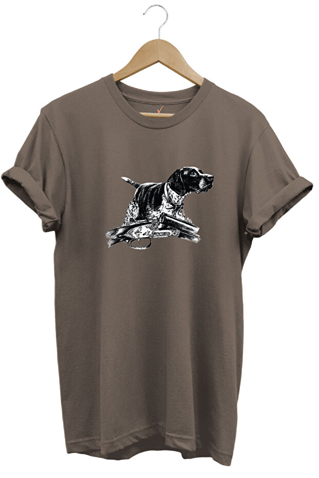 Outdoor Hunting Kurzhaar Dog Printed 100% Cotton Regular Fit Crew Neck T-Shirt