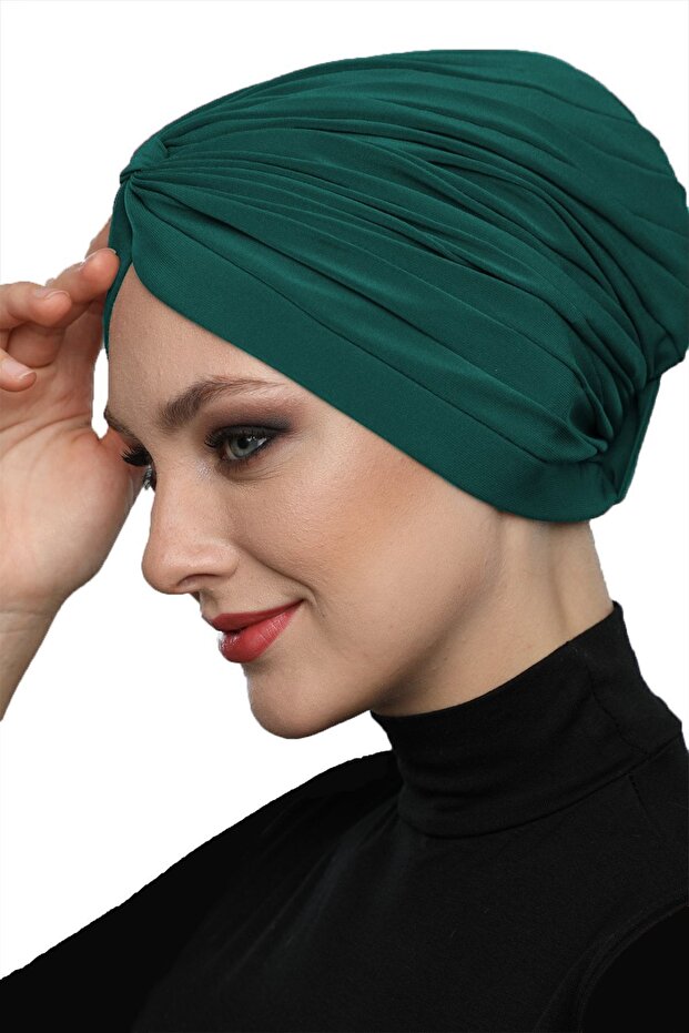 Cross-Strapped Green Ready-Made Turban Hijab Pool Cap Suitable for Medical Use