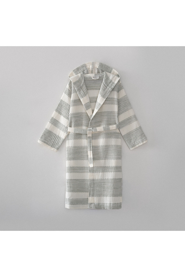 İkra Peshtemal Women's Bathrobe 100% Organic Cotton Jacquard Khaki