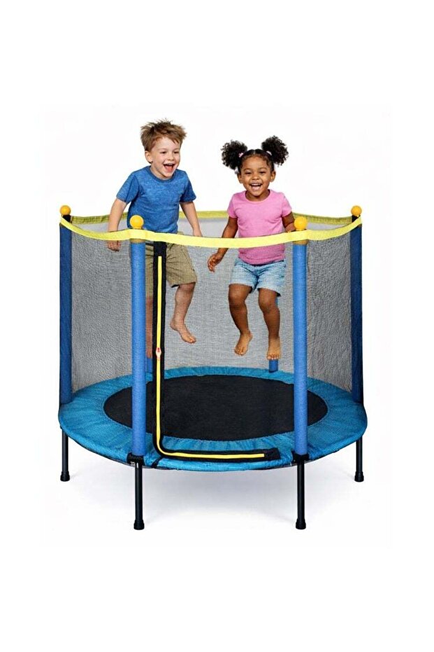 Kids Exercise Trampoline with Safety Net, Heavy Duty Metal Structure, Foam Covered Support Poles,