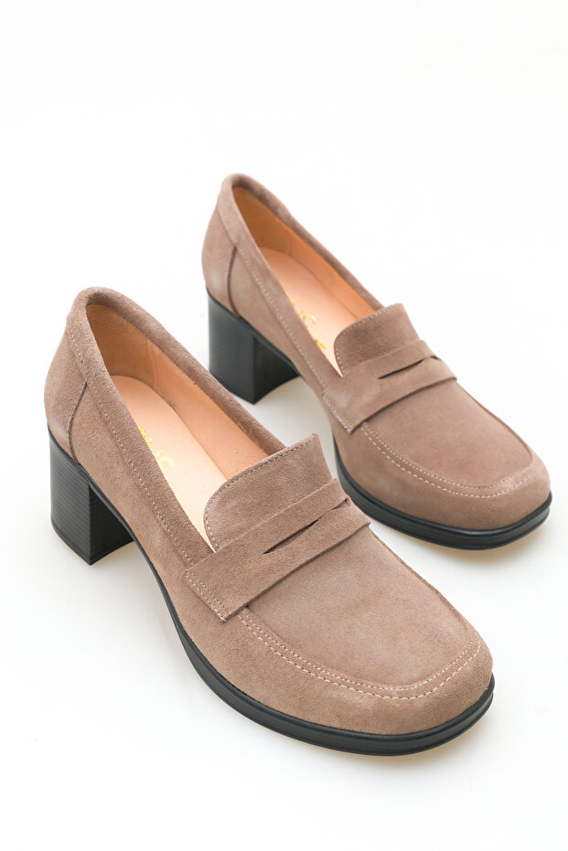 Elegant Genuine Leather Mink Suede Thick Heeled Shoes