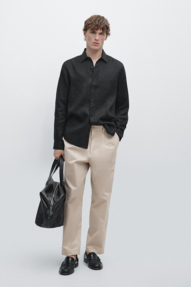 %100 keten regular fit gömlek - 1