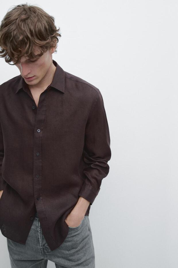 %100 keten regular fit gömlek - 4