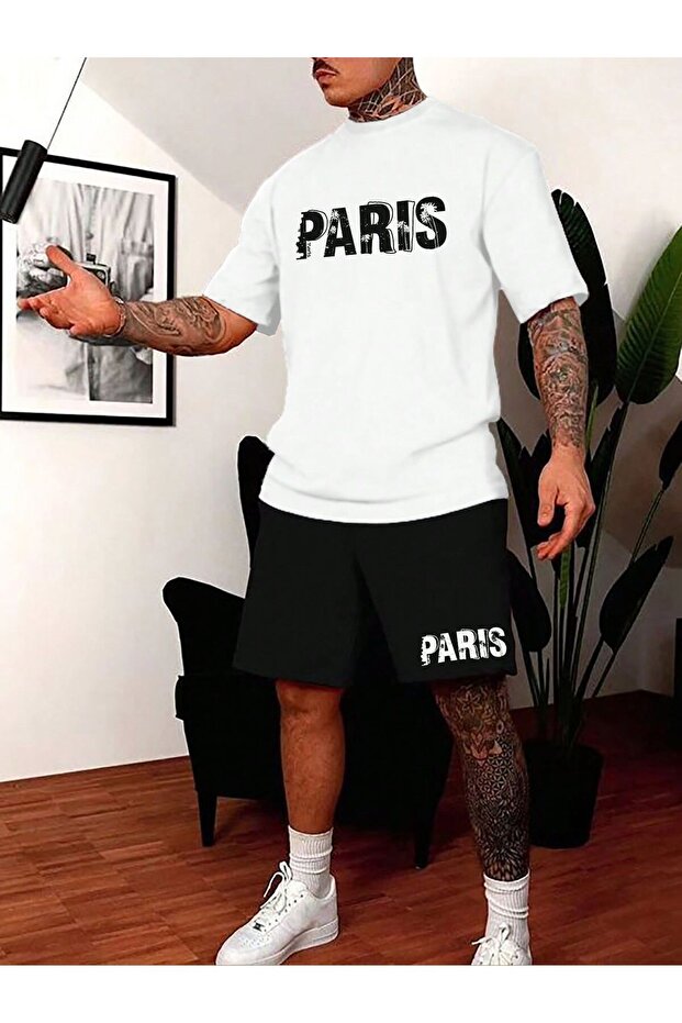 Unisex Letter Printed T-Shirt – Round Neck, Short Sleeve, Casual Set