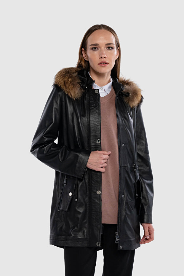 Women's Genuine Leather Black Leather Leather Coat