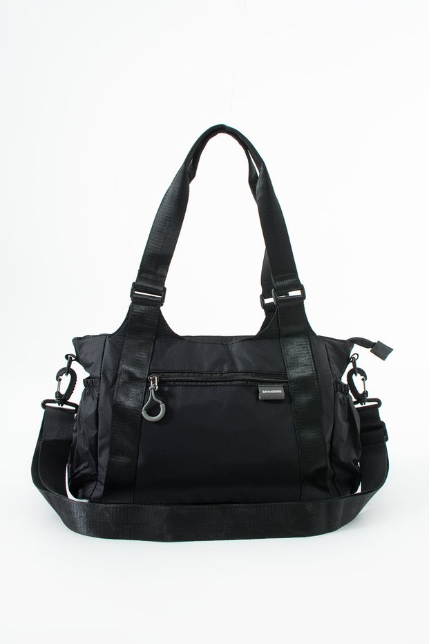 Women's Sports Shoulder and Crossbody Bag Multi-Pocket Adjustable Strap Parachute Fabric Casual Black Bag