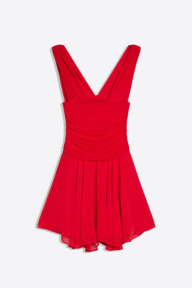 Mini şifon elbise - 6