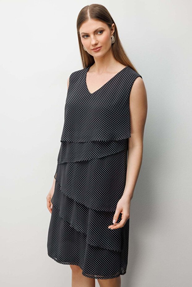 V Yaka Puantiyeli Elbise - 2