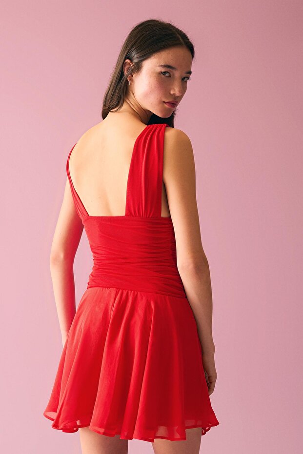 Mini şifon elbise - 2