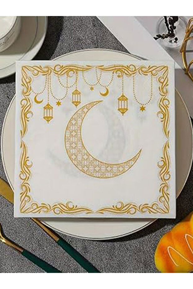 20 Pcs Crescent Moon Paper Towels, 2 Ply Disposable Towels with Gold and Crescent Pattern for Celebr
