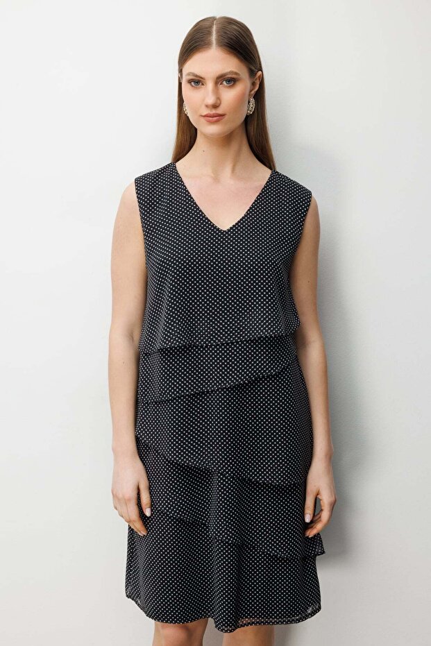 V Yaka Puantiyeli Elbise - 4