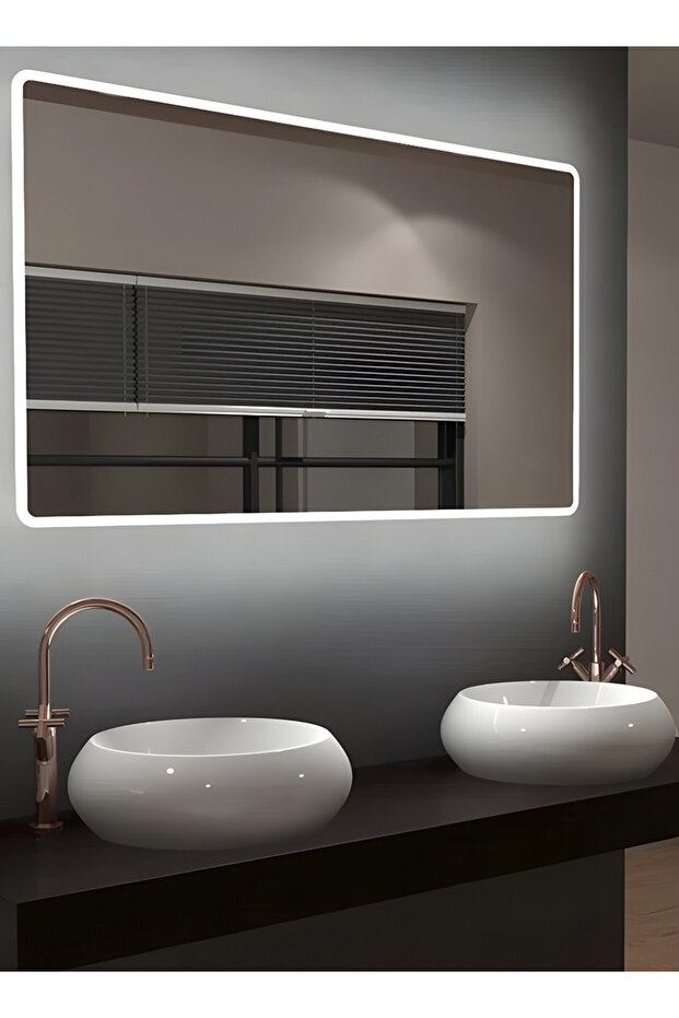 مرآة مستطيلة LED مقاس 90 × 70 سم مع تحكم باللمس وإضاءة جانبية للحمام والمكياج