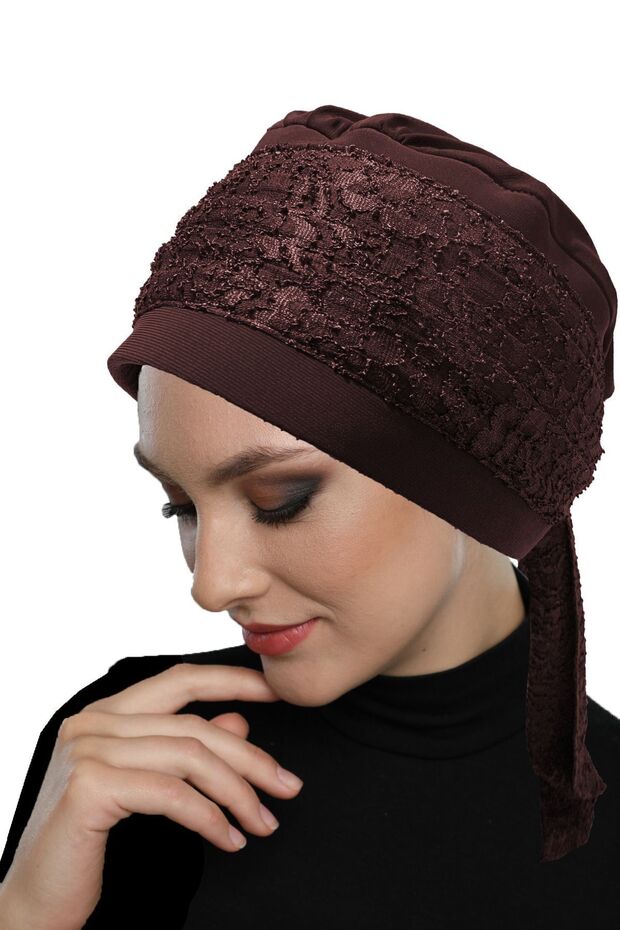 Lace Bandana Coffee Ready-To-Wear Turban Hijab Bonnet Suitable for Medical Use