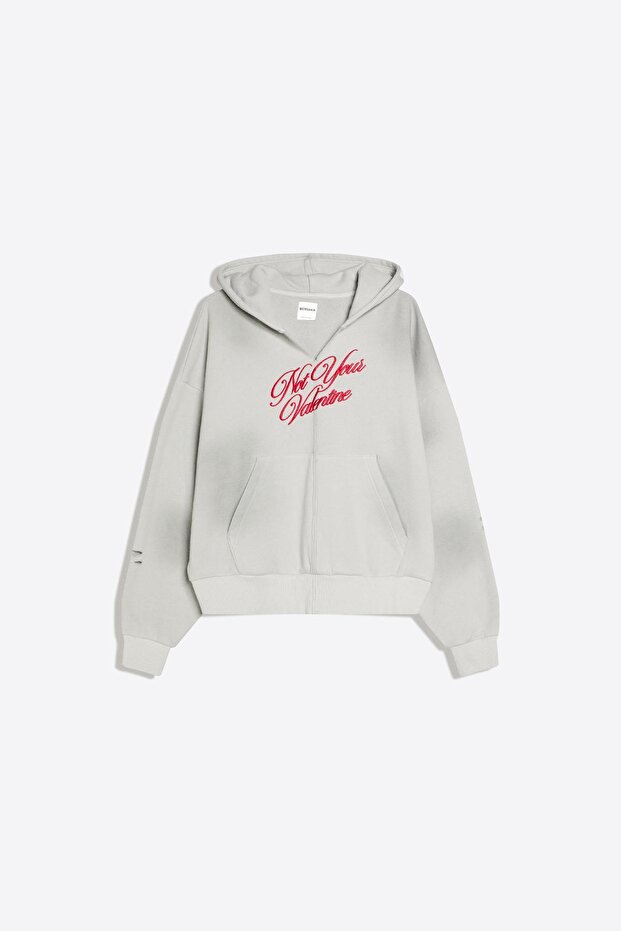 Baskılı crop kapüşonlu sweatshirt - 4