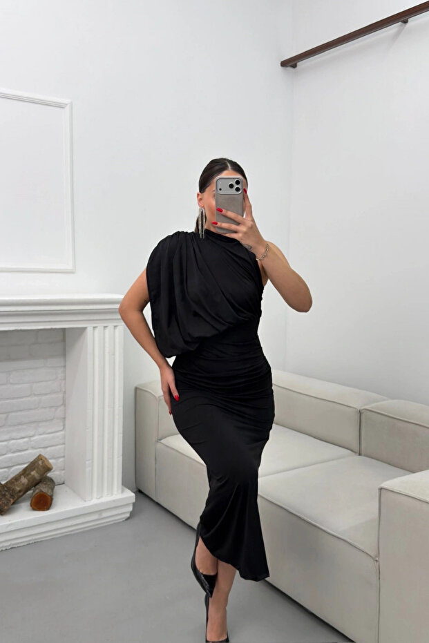 Rochie drapată cu un singur umăr - 3