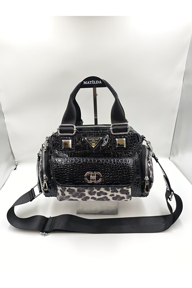 حقيبة كتف متوسطة الحجم بنقشة الفهد ومتعددة الأقسام - 2