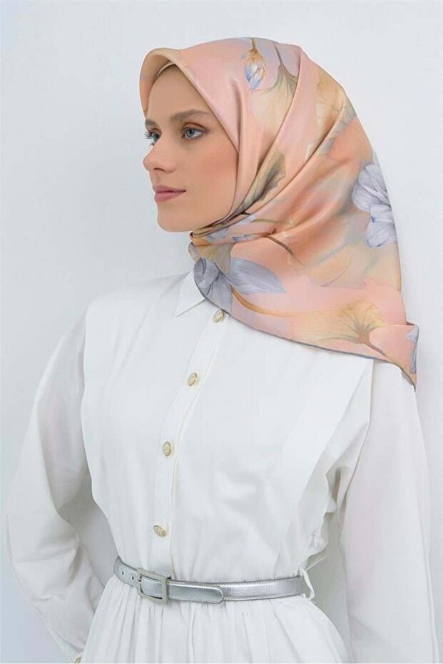 Tivil Pure Silk Scarf 9505 - 83 Powder Blue Floral Pattern