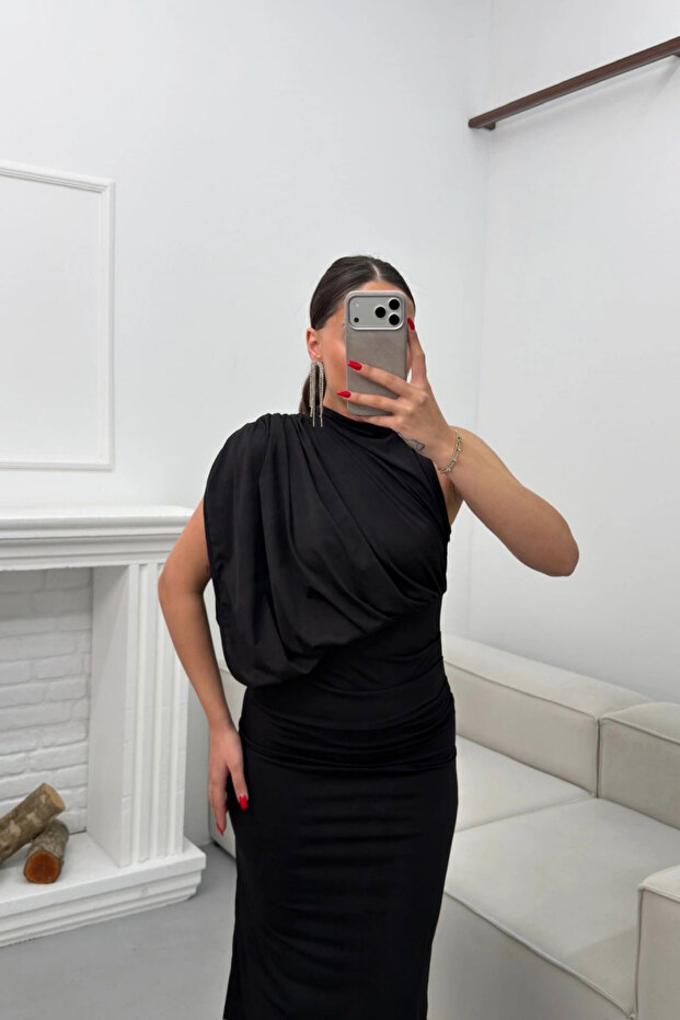 Rochie drapată cu un singur umăr - 4