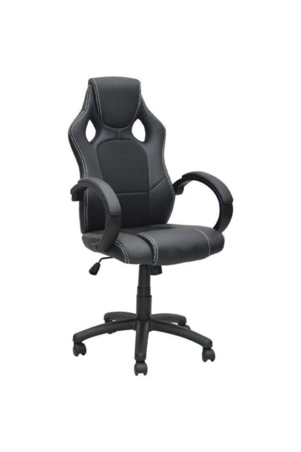 Black PU Leather Office Chair – Ergonomic Chair with Headrest & Lumbar Support