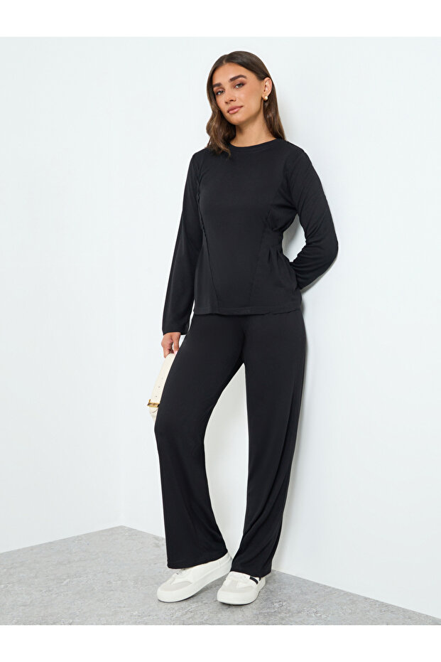 Women Waist-Pleated Top and Joggers Co-Ords