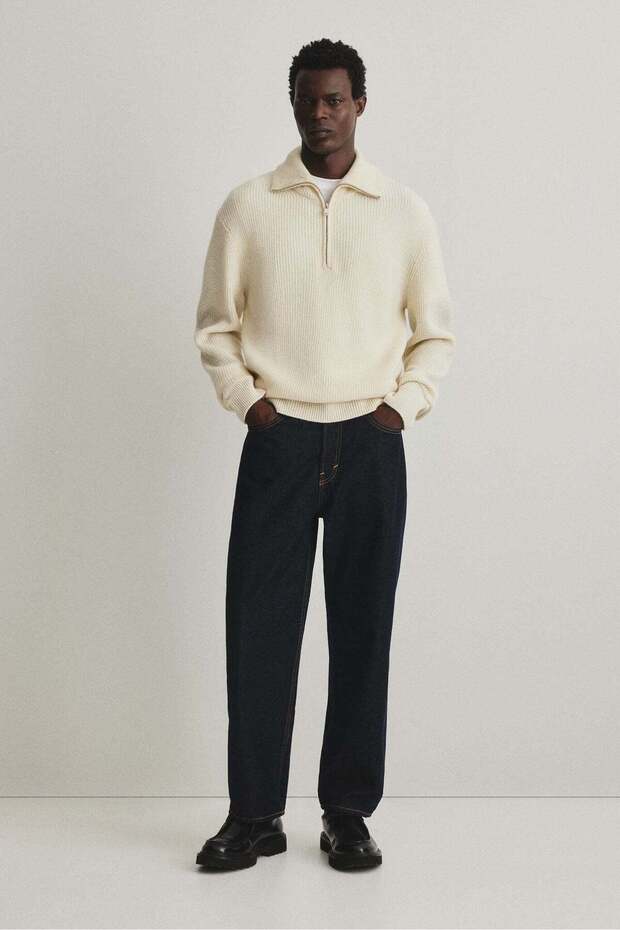 Regular Fit Zip-top wool polo jumper