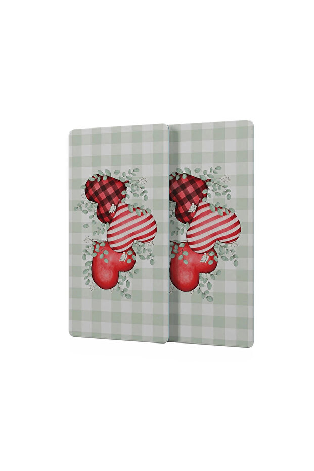Glass Coffee Tableware Presentation Tray Set of 2 Love Series Heart Patterned 30 X 15 cm