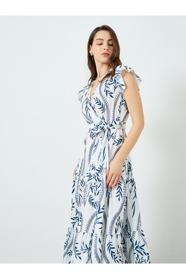 Women Leaf Print Tiered Maxi Dress