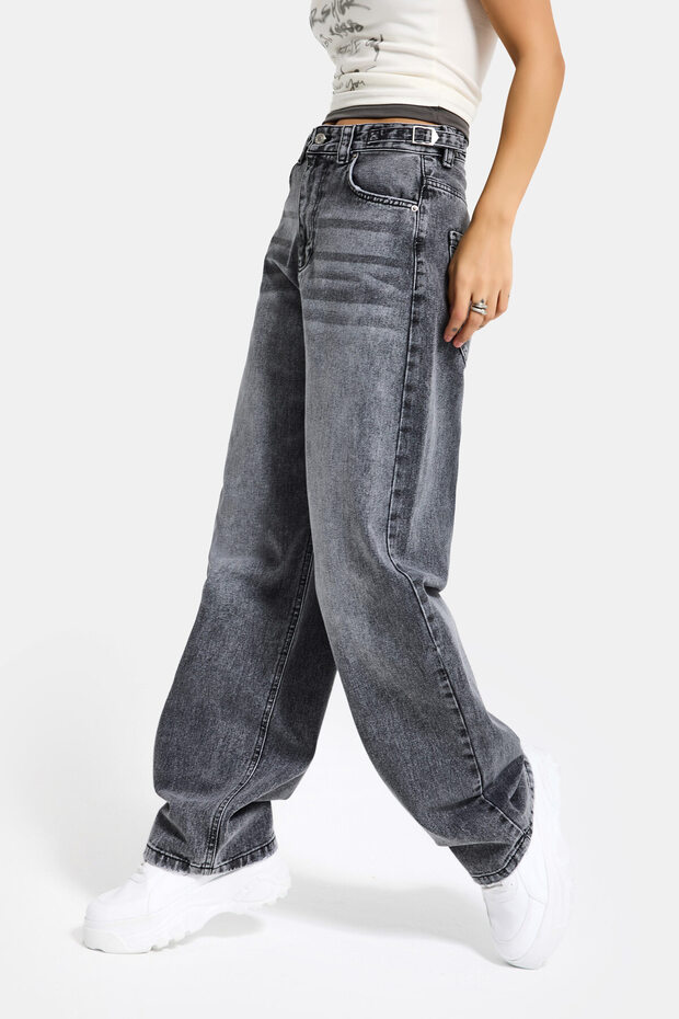 Women's Smoke Gray 4s6-13 Baggy Fit Loose Cut 100% Cotton Denim Jean