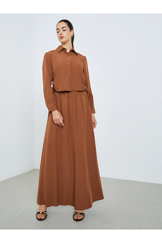 Women Ruched Shirt and Maxi Skirt Modest Set