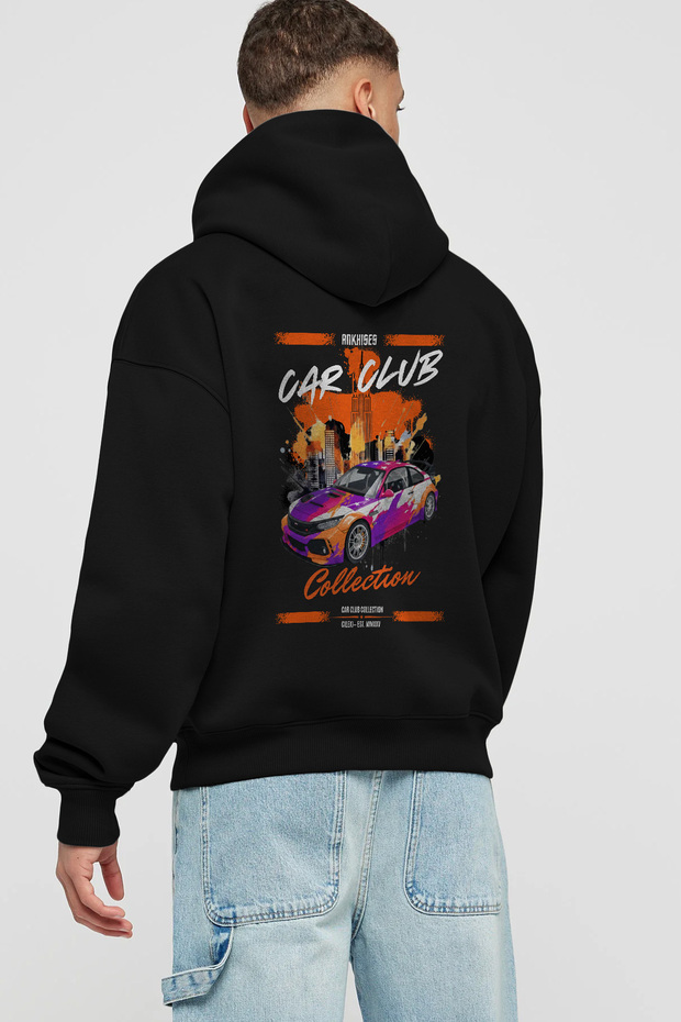 Araba Club Series 9 Back Printed Black Oversize Hooded Sweatshirt Men Women