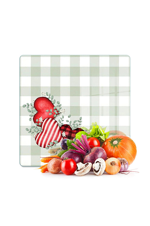 Glass Cutting Board and Presentation Plate Square Love Series with Heart Pattern 30 X 30 cm