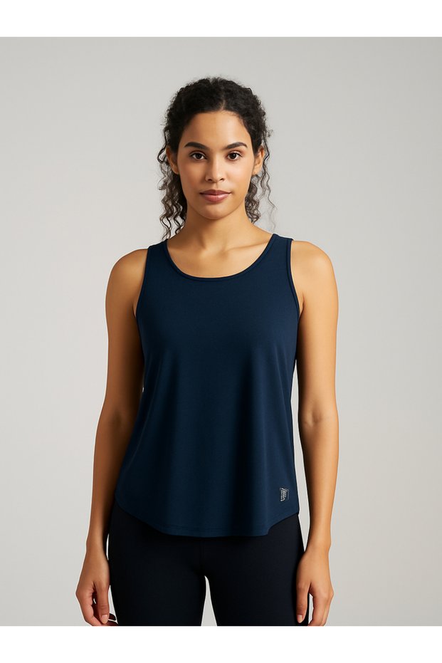 Women Navy Box-Pleated Tank Top