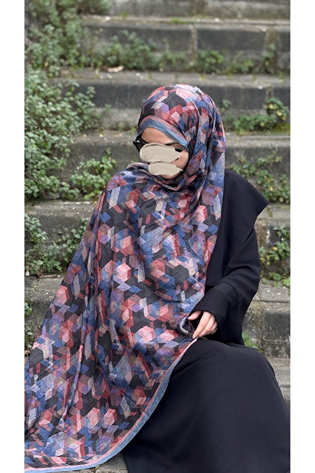 شال بامبو كراش - نمط أيقوني - نيلي - 7