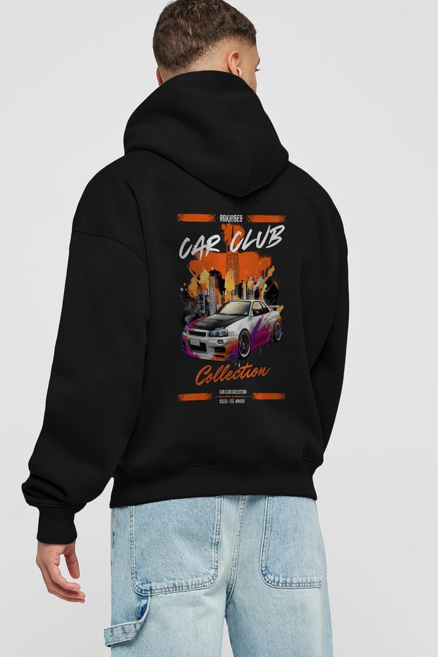 Araba Club Series 30 Back Printed Black Oversize Hooded Sweatshirt Men Women