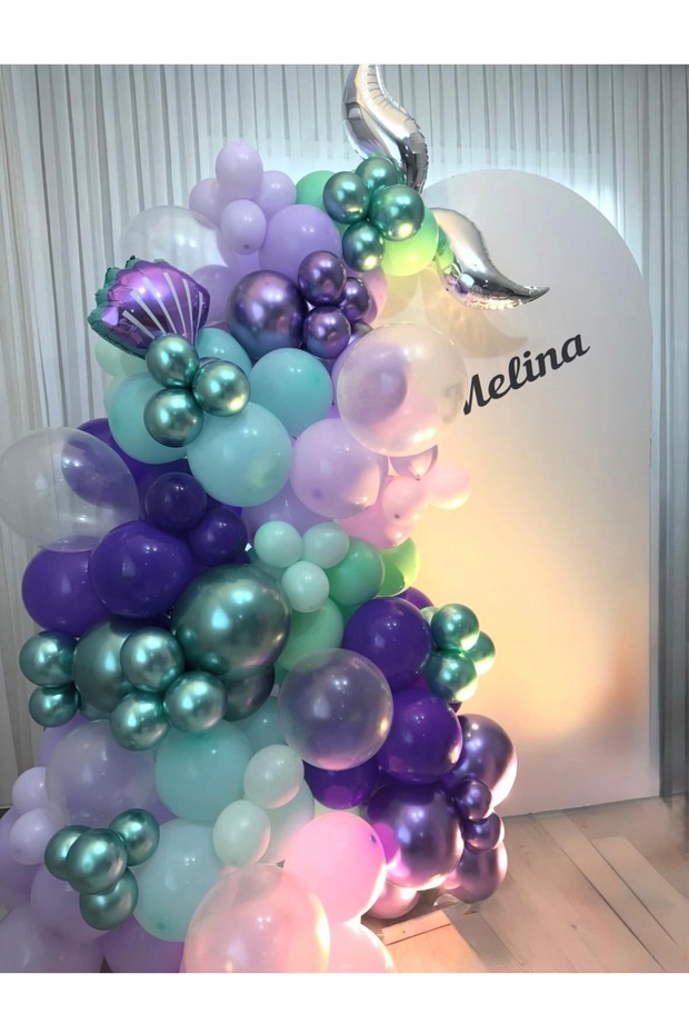 Lilac Pink Mint Purple Silver Tailed Mermaid Balloon Chain Set 102 Pcs