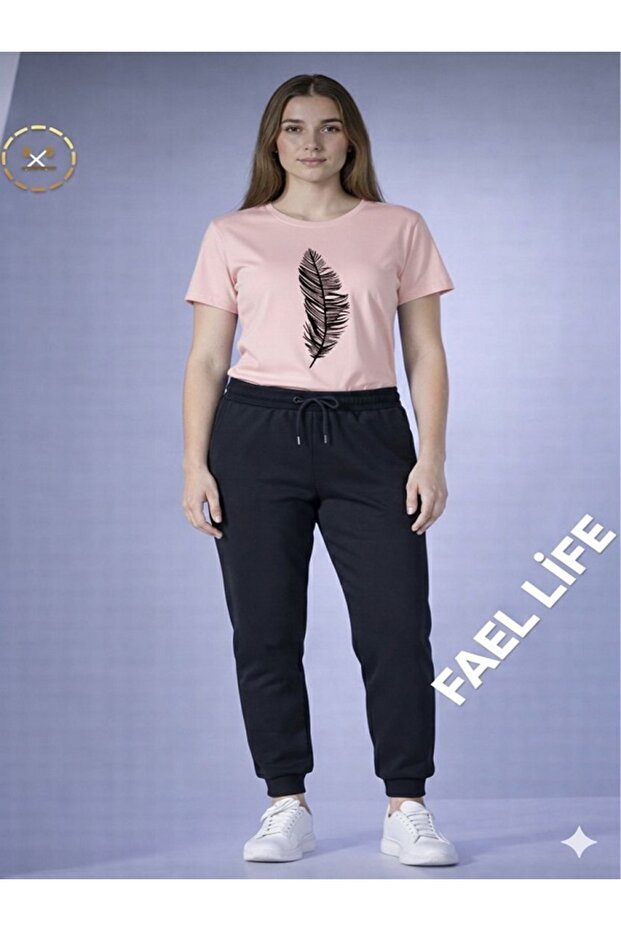Unisex Oversize Feather Print T-Shirt and Sweatpants Set