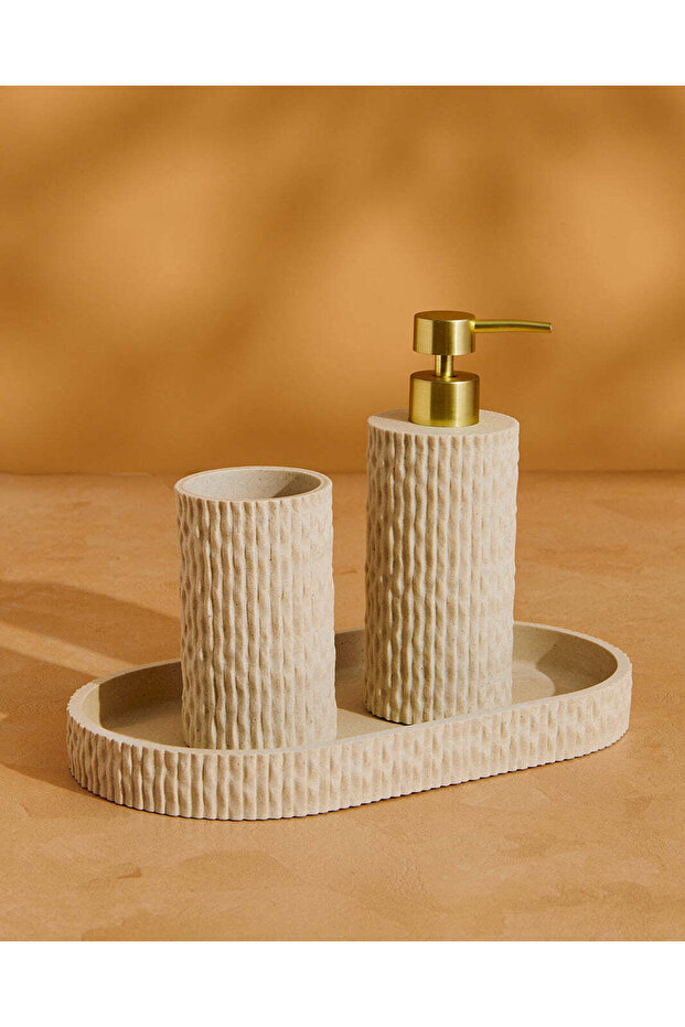 صينية مستلزمات مستطيلة الشكل ذات لون بيج مموج ومضلع - 1