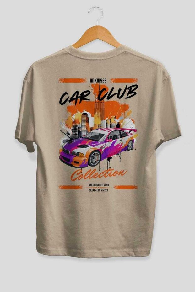 Araba Club Series 6 Back Printed Beige Oversize T-Shirt 100% Cotton Men Women