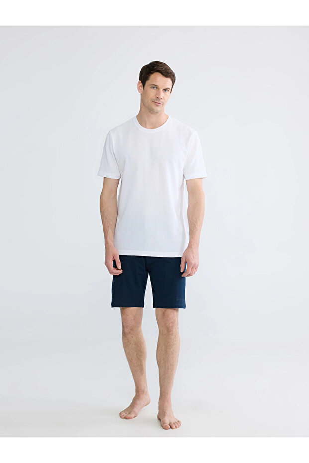 Navy Blue Slim Fit Men's Pajama Bottom Shorts