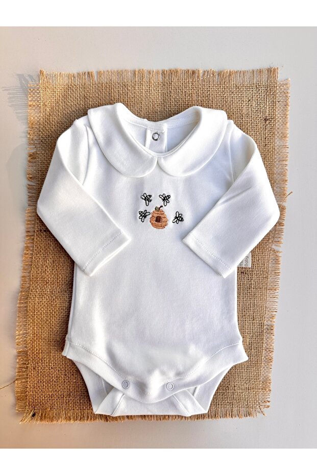 Honey Bee Embroidered Snap Fastener Bodysuit - 100% Cotton