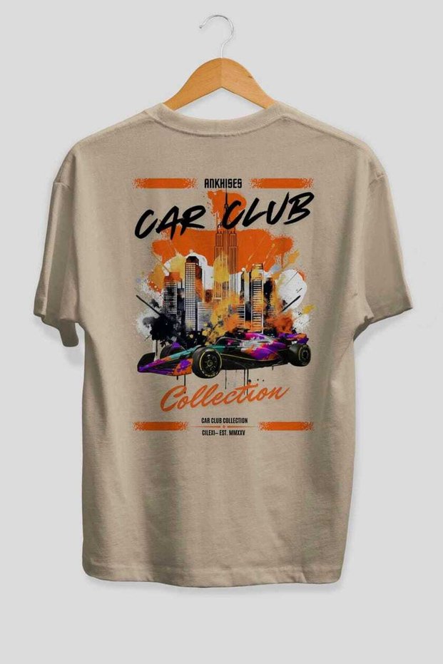 Araba Club Series 12 Back Printed Beige Oversize T-Shirt 100% Cotton Men Women