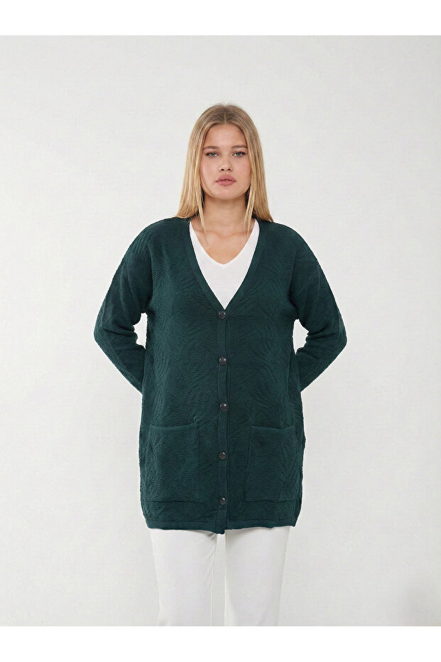 Mother Buttons Full Knit Large Size Knitwear Cardigan 1608