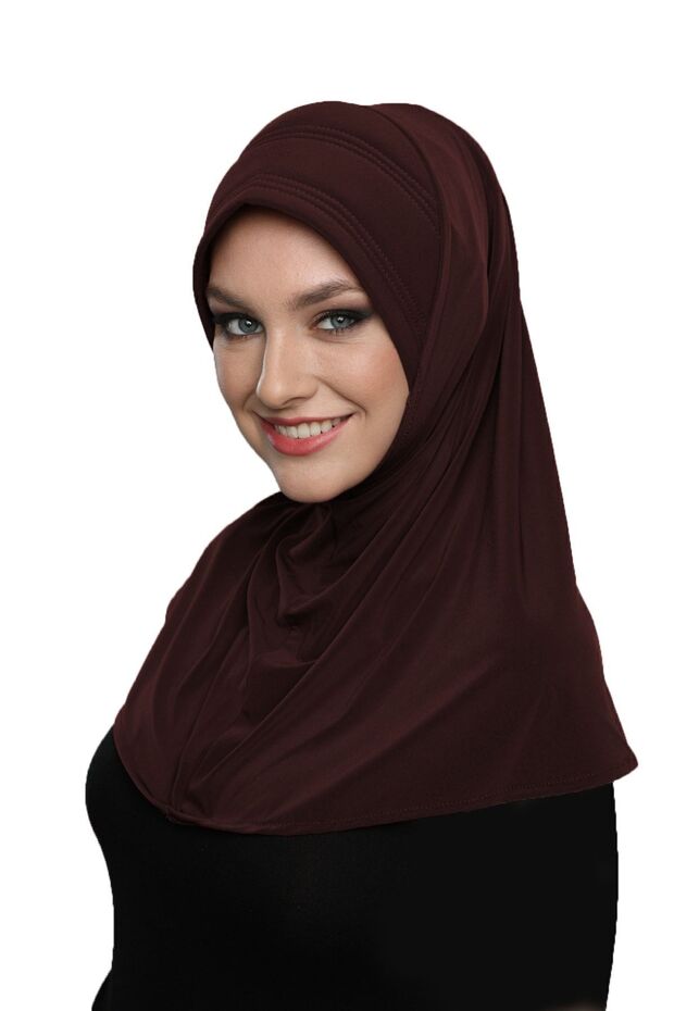 Takmatik Plain Brown Ready-To-Wear Turban Hijab Pool Cap Medical Suitable Prayer Cover