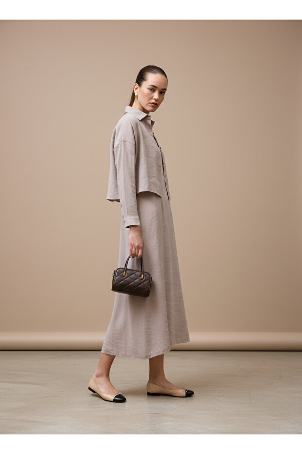 Modal Gömlek Elbise Vizon - 2